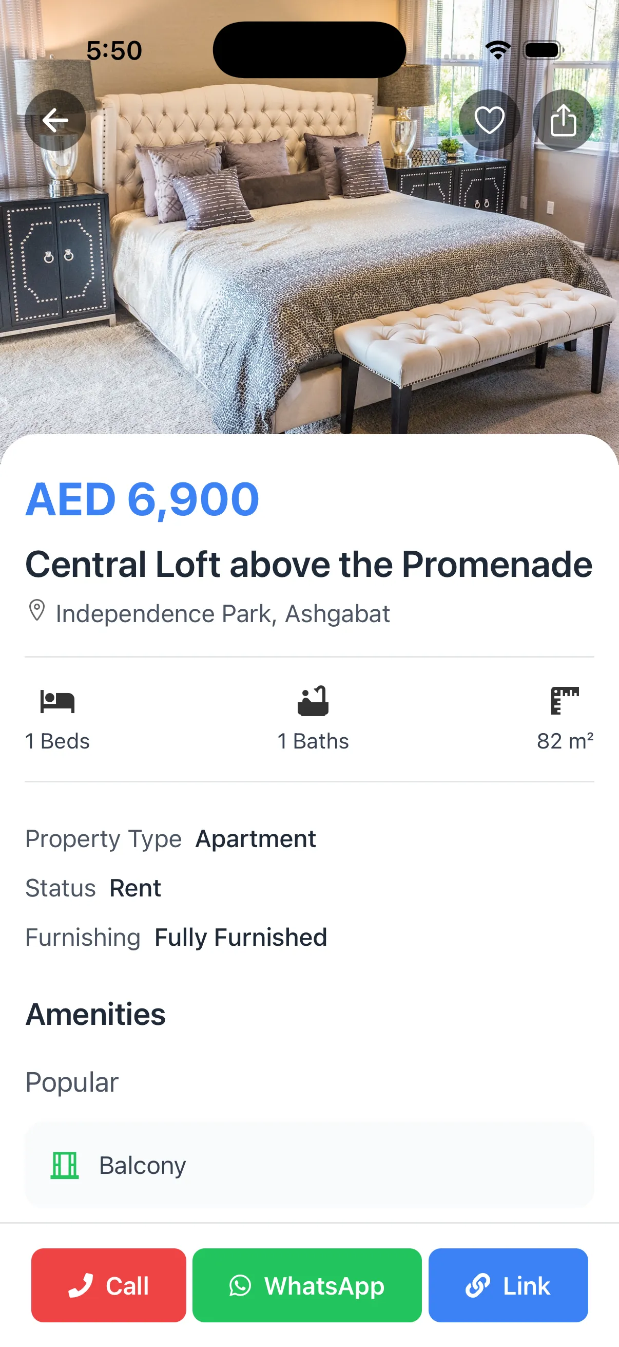 Tap.tm property detail screen with images and listing data