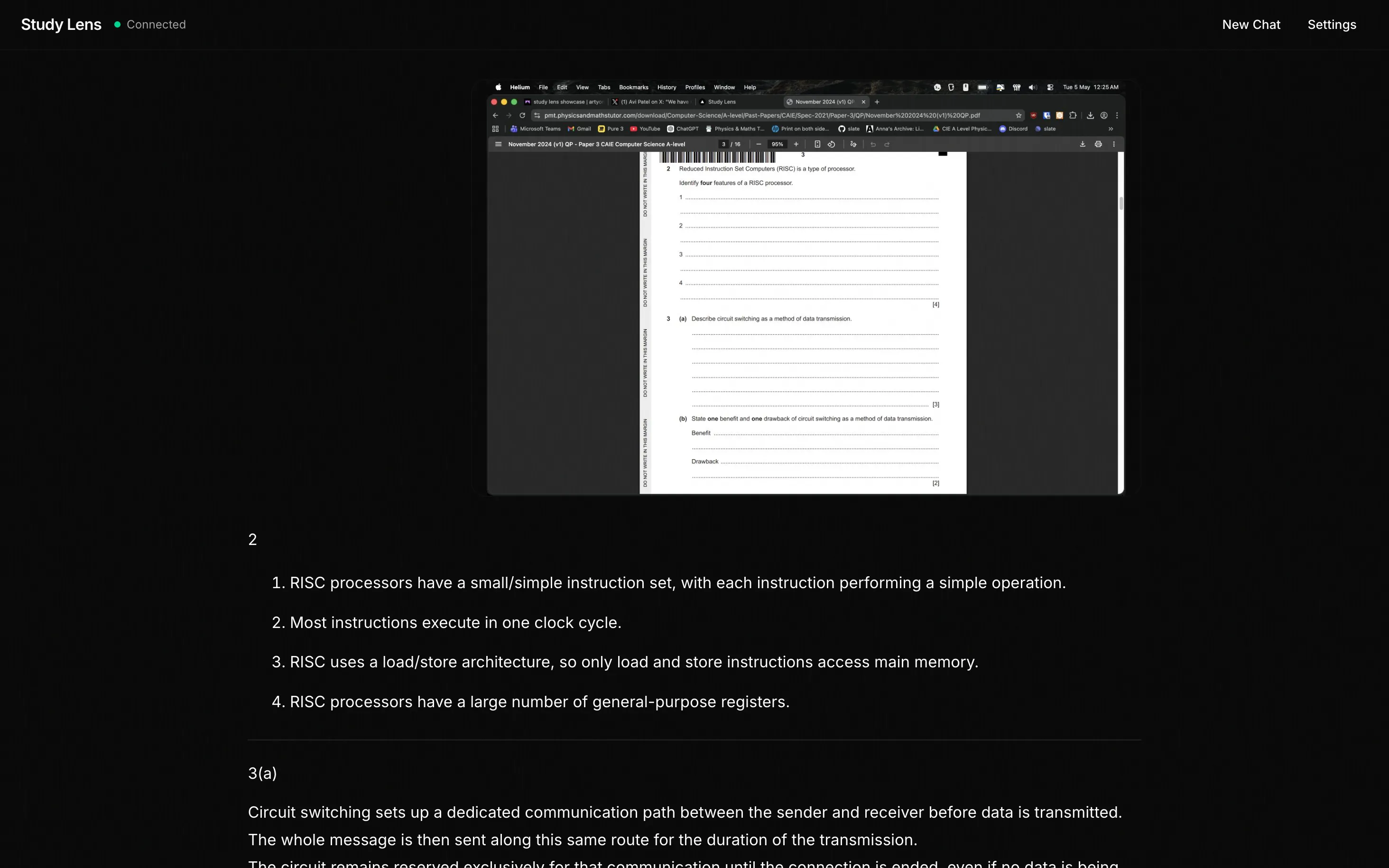 Study Lens showing a question paper screenshot and a model answer